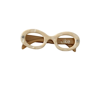 Chic acetate oval sunglasses with marble pattern and Like text decorative detail