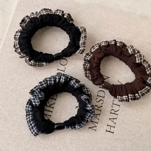 Retro Plaid Splicing Lace Edge Scrunchie Fairy Style High Elastic Hair Tie For Women Girls Sweet Hair Accessories