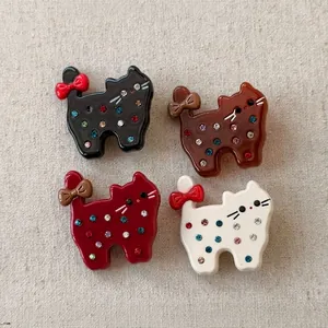 Acetate Cat Shape Hair Clip With Colored Rhinestone Butterfly Bow Sweet Duckbill Clip Hair Accessories For Women