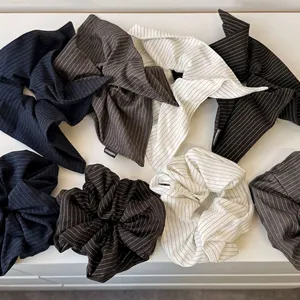 Large Pinstripe Fabric Scrunchies With Butterfly Bow Ribbons Stripe Hair Ties For Women Daily Commute Minimalist Style