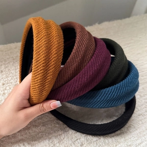 Korean Style Knitted Wide Brim Headband For Women Thickened Sponge Padded Solid Color Ribbed Hairband Autumn Winter Hair Accessories