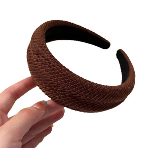 Brown wide knit headband with soft texture for women, minimalist solid color hair accessory