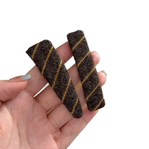 Brown wool diagonal gold embroidery hair clip set for women autumn winter accessories
