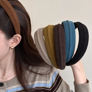Retro Twill Fabric Wide Brim Headband For Women Autumn Winter High Top Simple Cloth Hair Hoop Fashion Hair Accessories