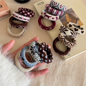 Women Knitted Hair Ties High Elasticity Hair Ropes Ponytail Styling Korean Style Vintage Geometric Patterns Hair Accessories