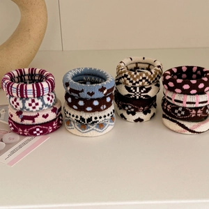 Set of 16 high-elasticity knitted hair ties with diverse autumn patterns and colors