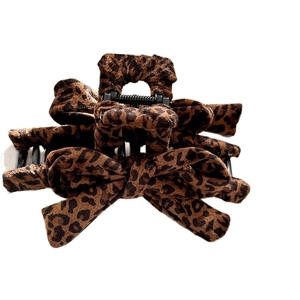 Leopard print bow hair claw clip for women stylish large hair accessories for autumn and winter