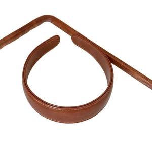 Vintage brown leather wide headband with litchi texture and stitching detail for women