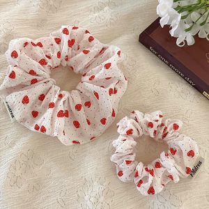 Sweet Strawberry Print Fabric Scrunchies Seersucker Hair Ties Elastic Ponytail Holders For Women Girls Hair Accessories