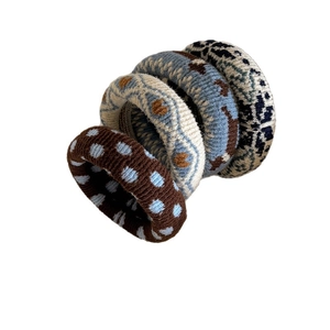 Set of 4 high-elasticity knitted hair ties with vintage geometric and polka dot patterns