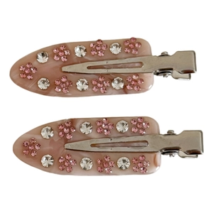 Fermagli per capelli in acetato rosa marmorizzato con fiori di cristallo chic