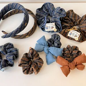 Retro Plaid Scrunchie Für Damen Akademie Stil Stoff Haarseil Schleife Stirnband Blau Kaffee Stoff Haarklammer Modeschmuck