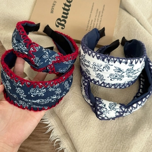 Bohemian floral wide headband set with retro knot design and vintage cotton prints