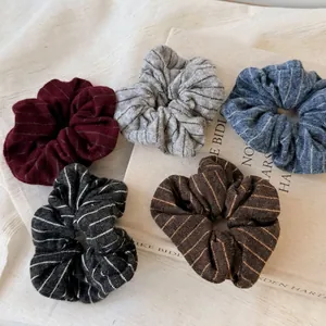 Vintage Striped Knit Scrunchies For Women Elegant Simple Knitted Hair Ties Soft Elastic Ponytail Holder Hair Accessories