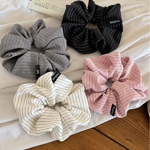 Striped scrunchies set in black grey pink and white soft knit fabric for hair styling