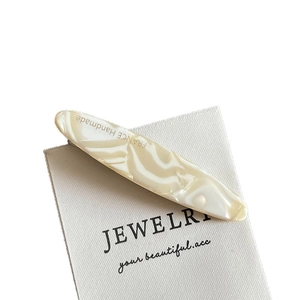 Vintage acetate hair clip with cream marble texture and France Handmade logo engraving