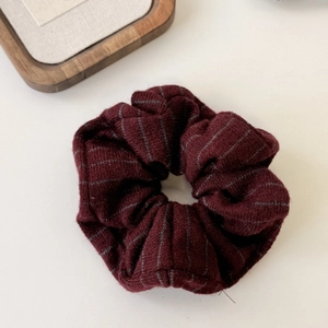 Burgundy striped knit scrunchie hair tie for women stylish ponytail accessory