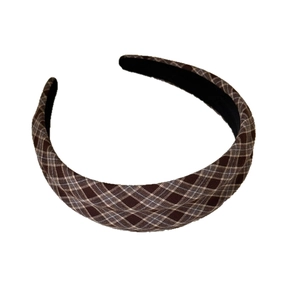 Brauner Haarreif mit Karomuster aus Vintage-Gewebe und rutschfestem Futter für Damen