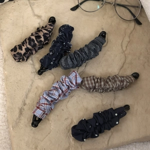 Korean Style Plaid Fabric Pleated Banana Hair Clip Elegant High Ponytail Vertical Claw Leopard Polka Dot Hair Accessories For Women