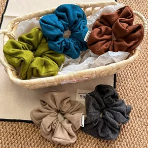 Autumn Winter Fabric Scrunchies For Women Handmade Knit Large Hair Ties Happiness Label High Elastic Hair Rings Sweet Hair Accessories