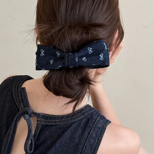 Denim Bow Hair Clip For Women Fashion Denim Fabric Banana Clip Vertical Ponytail Holder Handmade Sweet Hair Accessories Hairpin