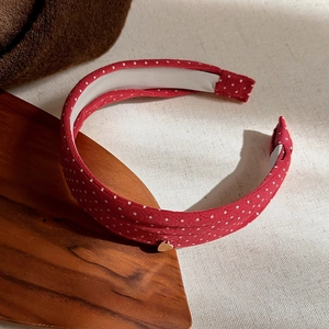 Red polka dot headband with heart pendant for women, stylish Korean hair accessory