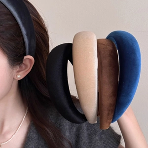 Vintage Velvet Thickened Sponge Headband For Women Retro Solid Color Wide Brim High Cranial Top Hair Hoop Daily Accessories