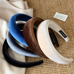 Velvet padded headbands in royal blue, brown, beige, grey, and black colors