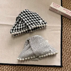 Elegante Tweed Haarklammer Mit Kunstperlen Hahnentritt Shark Clip Koreanischer Stil Stoff Haarschmuck Für Damen Täglich