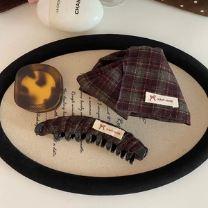 Pince Banane Vintage Nœud Plaid Rouge Vin Rétro Tissu Pince à Cheveux Fait Main Porte Queue de Cheval Accessoire Femme