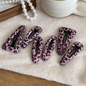Vintage Elegant Leopard Print Fabric Wrapped BB Hair Clips For Women Fashion Snap Clip Hairpin Side Fringe Clips Headwear