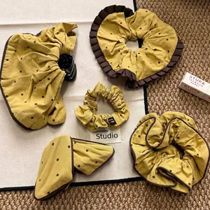 Yellow Polka Dot Ruffle Scrunchie Vintage Large Fabric Ponytail Claw Clip Korean Style Hair Ties Hair Accessories For Women