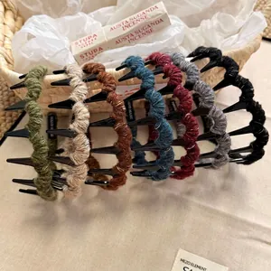 Set of wavy wool-wrapped headbands with anti-slip teeth in seven autumn colors