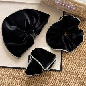 French Vintage Black Velvet Rhinestone Bowknot Hair Clip Elegant Bow Hair Claw And Scrunchie Fashion Hair Accessories For Women