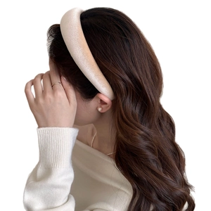 Elegant champagne velvet padded headband with high-top design and premium satin finish