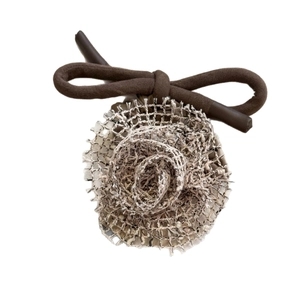 Élastique à cheveux rose tricotée de style français avec nœud papillon marron pour femme