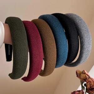 Vintage Padded Sponge Headband For Women Retro High Cranial Top Solid Color Velvet Hair Band Handmade Hair Accessories