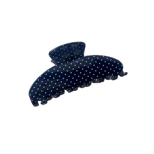 Deep blue acetate hair claw clip with white polka dots for elegant hair styling