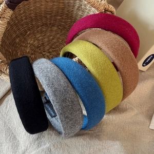 Korean Style Padded Woolen Cloth Headband For Women Handmade High Top Hair Hoop Solid Color Winter Hair Accessories Gift