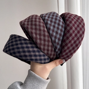 Vintage plaid thick headbands in navy, brown and red for a classic autumn college style