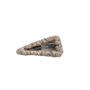 Minimalist triangular BB hair clip with retro mixed color wool yarn wrap on white background