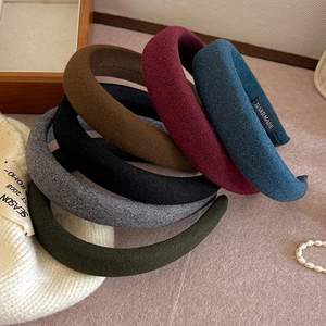 Classic thick sponge headband in matte velvet texture, vintage solid colors for women