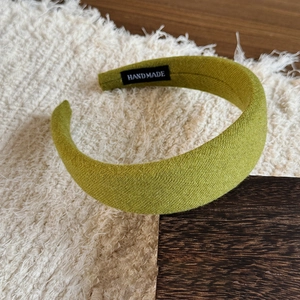 Olive green wide padded handmade woolen headband for high cranial top hair styling