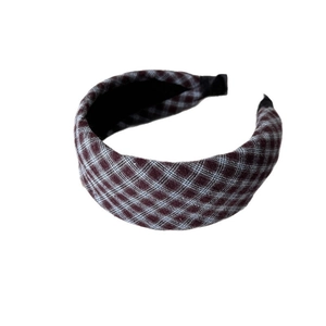 Classic dark brown and white plaid headband for women with a comfortable fabric finish