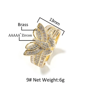 Sparkling 3D butterfly ring in brass with AAAAA+ zircon stones for women size 9