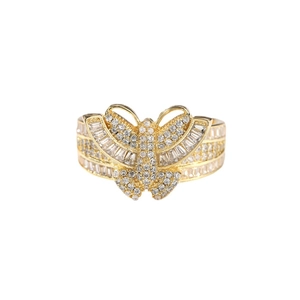 Chic 3D butterfly ring with cubic zirconia micro-pave setting in a gold plated finish
