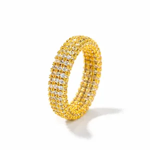 Anello Hip Hop in Rame con Zirconia Uomo Donna Iced Out Eternity Band Geometrico Oro Argento Oro Rosa Gioielli