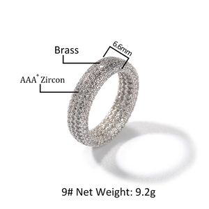 Anello hip-hop da uomo in ottone con zirconi AAA e incastonatura pave da 6,6 mm