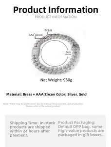 Spécifications de la chaîne cubaine argentée de 40mm avec zircons et 76cm de long