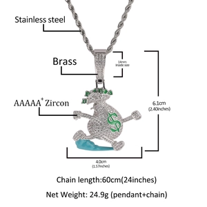 Μενταγιόν πουγκί χρημάτων hip hop με πέτρες σε ατσάλινη στριφτή αλυσίδα 60 εκ